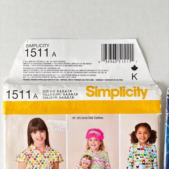Simplicity Girl Sewing Patterns Lot 2 Size 4 6 8 Dress Leggings‎ Top Doll New - Picture 4 of 8